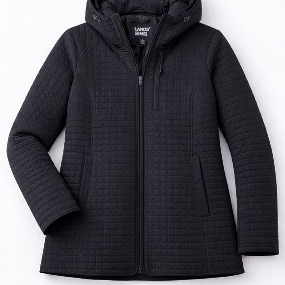 Lands' End Jackets & Blazers - Lands’ End Black Quilted Hooded Jacket Women’s Coat Full Zip Lightweight Warm